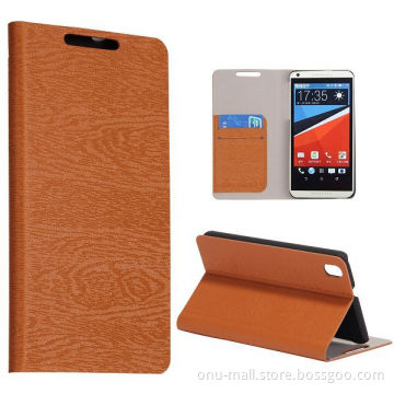 Wood Texture PC and PU Leather Flip Cover Case For HTC Desire 820 with Card Slots